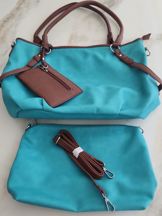 Black Rivet Handbags - Black Rivet Turquoise and Brown Two-Piece Tote Set
